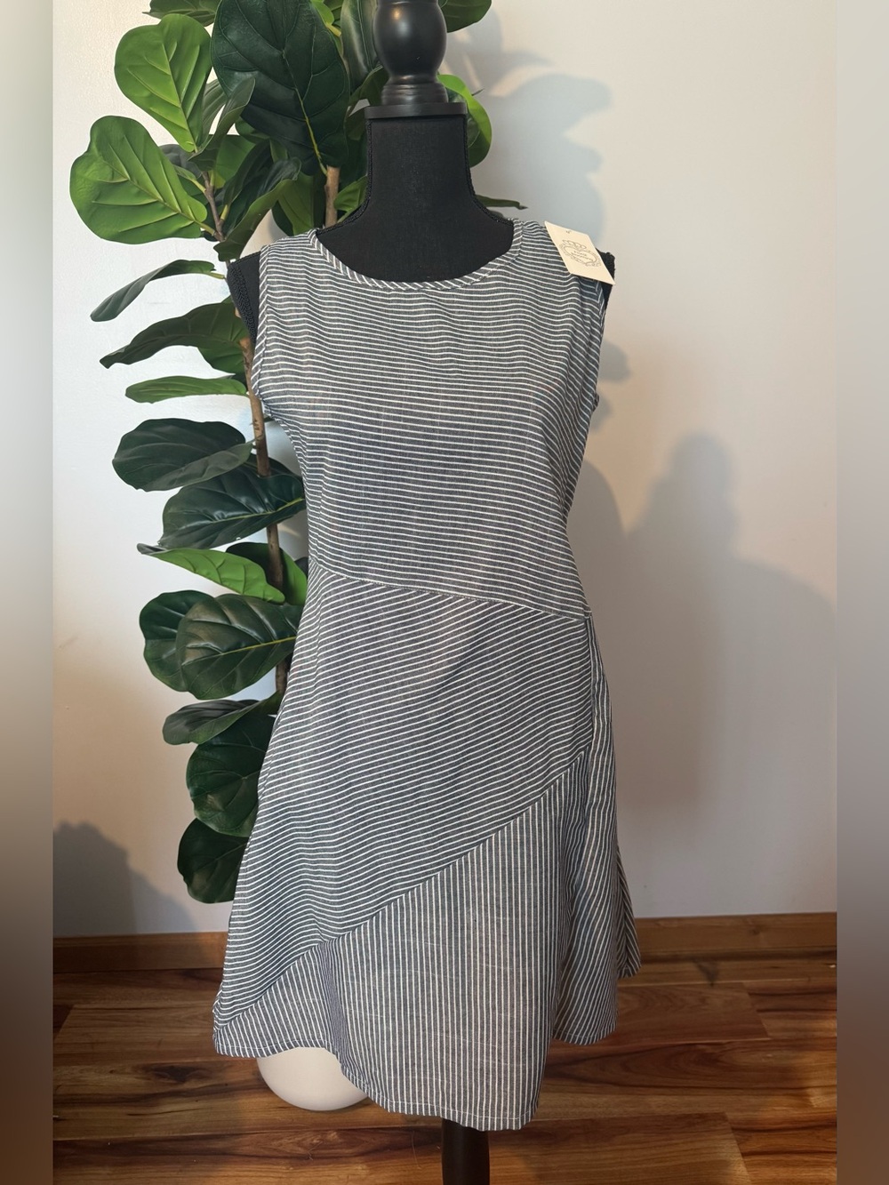 Sleeveless Striped Midi Dress in Navy and White